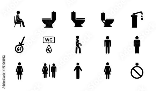Toilet and bathroom icons vector illustration, flat design symbols