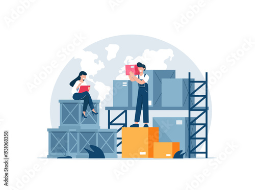 Delivery company concept,Global logistic chain. International supply, distribution, warehouse, transportation delivery network