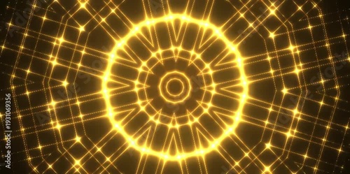 A serene breathing mandala pattern animation with intricate designs and glowing yellow lines on a dark background
