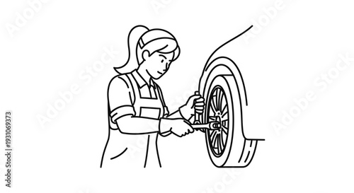 Woman Mechanic Changing Car Tire with Wrench, Auto Repair, Service Station, DIY