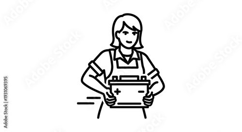 Woman Mechanic Holding Car Battery, Auto Repair Service, Automotive Maintenance Icon