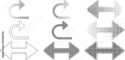 Arrow icon set. Halftone Arrow. Cursor. Black vector arrows icons. Collection different arrows sign. Modern simple arrows. Black arrow pointing to the right 
