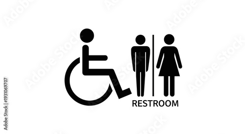Universal restroom access symbol with distinct male and female indicators on white background