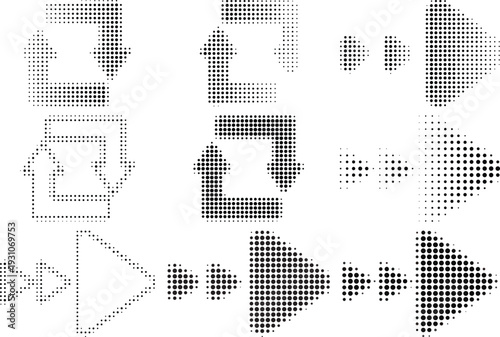 Arrow icon set. Halftone Arrow. Cursor. Black vector arrows icons. Collection different arrows sign. Modern simple arrows. Black arrow pointing to the right 