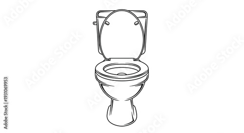 Essential bathroom fixture line art illustration featuring a toilet with open lid, perfect for