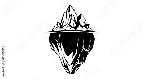 Stylized monochrome illustration of a majestic iceberg with its hidden depths below the surface