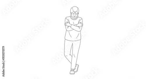 Minimalist line art illustration portraying an individual's profound emotional distress and quiet