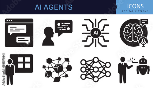 Collection of artificial intelligence and chatbot outline icons for web design