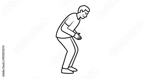 Outline illustration of a person suffering from severe stomach ache or general bodily illness