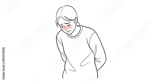 A delicate line art illustration depicting a person experiencing shyness and internal discomfort,
