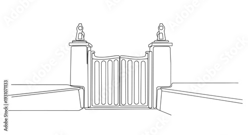 Marina Dry Dock Gate One-Line Icon, Single Continuous Line U-Portal Minimal Outline