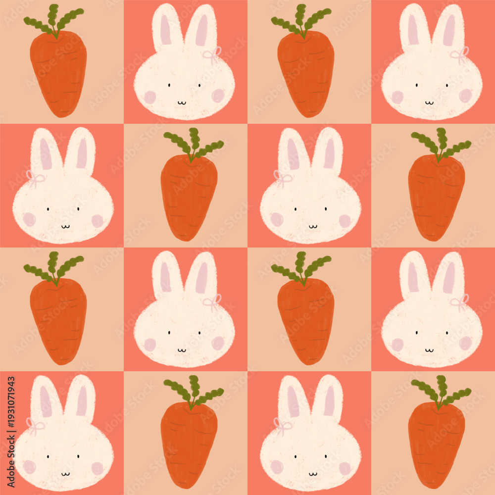 Obraz premium seamless pattern with cute rabbits and carrots