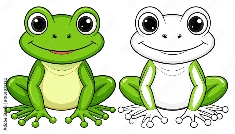 Naklejka premium Two cheerful green frogs sitting side by side in a playful pose isolated on transparent background