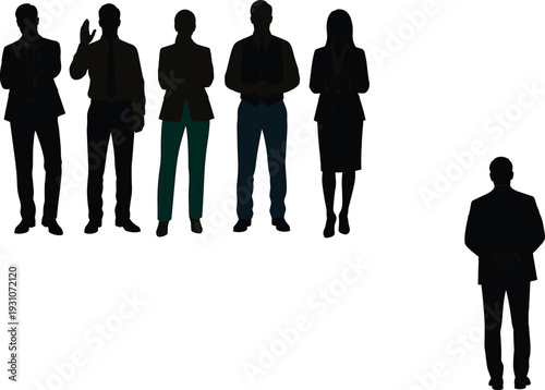 Business people silhouette collection vector illustration, corporate team standing professionals cad drawing flat vector isolated background