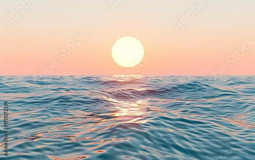 Sun Setting Over a Calm Ocean Scene Isolated on White