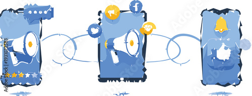 Cute blue monsters cartoon characters vector illustration with funny expressions and playful design for kids mascot or children graphics