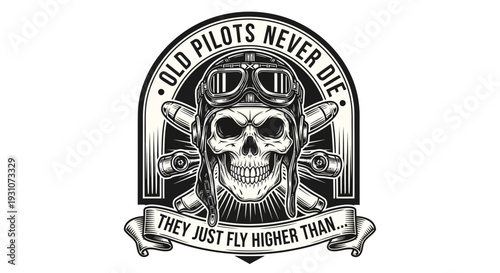 Retro Pilot Skull Emblem with Goggles and Propellers Design