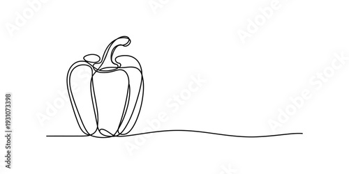 One line drawing of a fresh bell pepper vegetable on a white background minimalist style. Vector, illustration