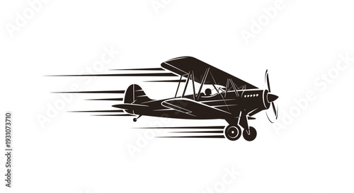 Flying Biplane Vintage Aircraft with Speed Lines Vector