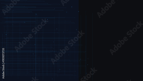 Abstract dark navy blue background featuring a technical digital grid of fine blue lines and glowing pixel particles perfect for modern tech interfaces and data visualization wallpaper