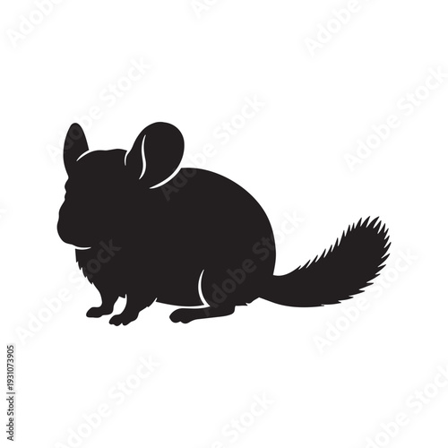 Sitting Chinchilla Silhouette Icon Black and White Cute Exotic Pet Vector Illustration