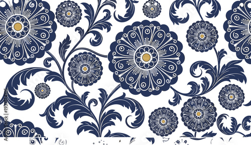 Elegant floral ornamental pattern with intricate vintage flower motifs, decorative flat vector background design for luxury branding, wallpaper, fabric, and classic decor use