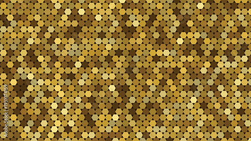 Seamless golden hexagonal honeycomb pattern with varying shades of amber and gold perfect for luxury backgrounds and decorative tile textures
