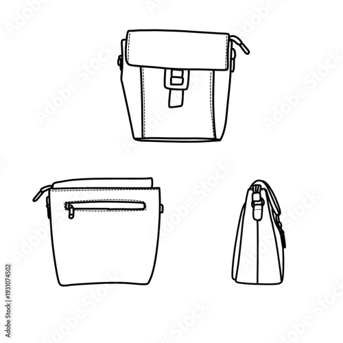 Detailed Line Art Illustration of a Stylish Shoulder Bag.