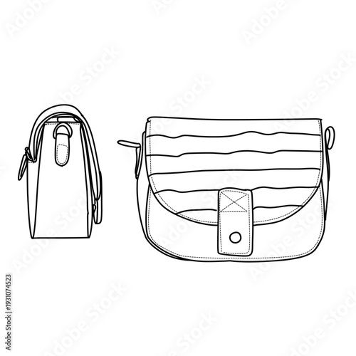 Detailed Line Art Illustration of Two Stylish Shoulder Bags.