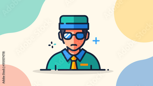 Stylized illustration of a man wearing a hat and sunglasses.