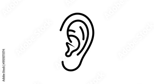 Minimalist human ear outline graphic illustration on a clean white background representing