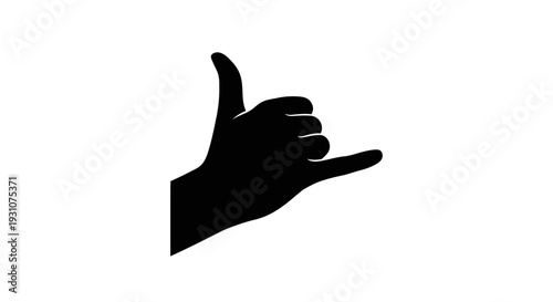 Stylized black silhouette of a hand displaying the iconic shaka gesture communication symbol