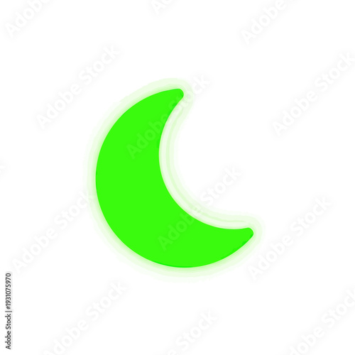 Bright Green Crescent Moon Icon with Glowing Aura on White Background
