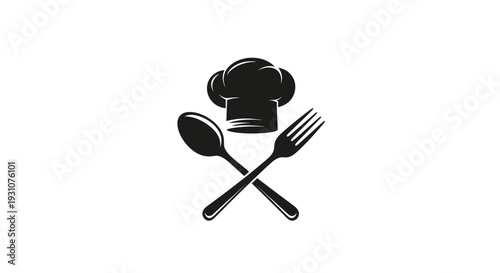 Classic chef's hat with crossed cutlery symbolizing professional culinary excellence and dining