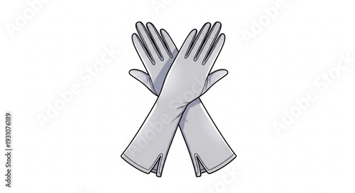 Pair of crossed gray rubber gloves on white background protective handwear for safety and hygiene