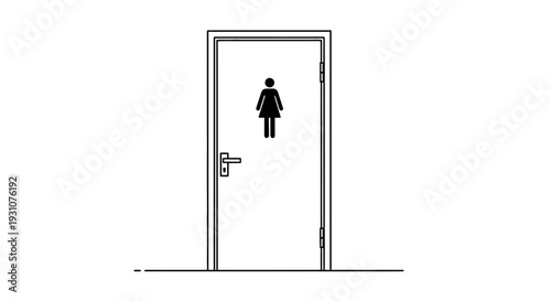 Minimalist line art illustration of a women's washroom door featuring a distinct female symbol for