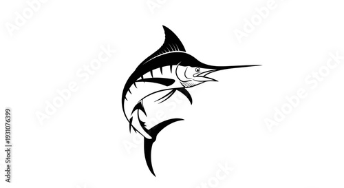 Dynamic leaping marlin fish vector illustration capturing power and speed in monochrome art
