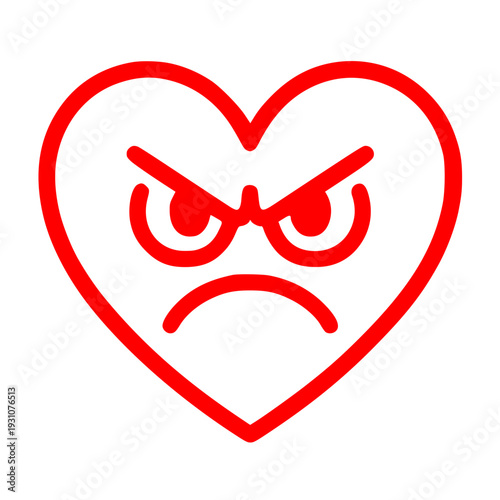 Angry heart symbol with aggressive expression