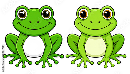 Two cheerful green frogs sitting side by side on a plain background. isolated on transparent background