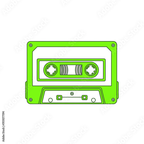 Retro neon green audio cassette tape, vintage music recording, nostalgic technology