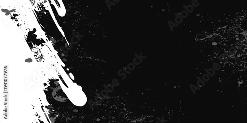 Abstract black and white grunge background with ink splash and jazz trumpet illustration design