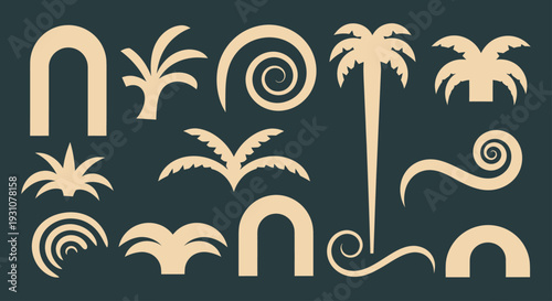 Abstract Organic Shapes and Palm Tree Silhouettes Collection.