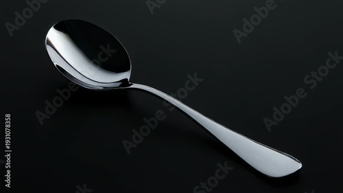 Stainless steel spoon with reflective bowl and slim handle