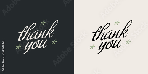 two version color VECTOR EPS Thank you hand drawn inscription. Calligraphic inscription, vector illustration.
