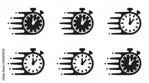 Fast speed chronometer stopwatch icon set collection on white background for countdown and time management