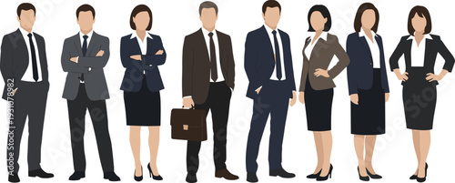 Diverse Group of Professional Business Men and Women Standing Together in Formal Suits for Corporate Teamwork and Success, Vector