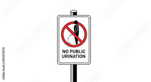Graphic warning sign indicating a clear prohibition against public urination in outdoor spaces