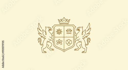 Elegant Griffin Crest Emblem with Crown and Shield.