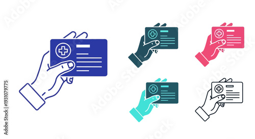 Collection of Hand Holding Identity Card Illustration in Various Colors from Different Angles