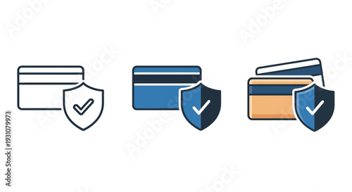 Secure Payment Cards with Shields and Checkmarks Indicating Verified Transactions in a Digital Illustration